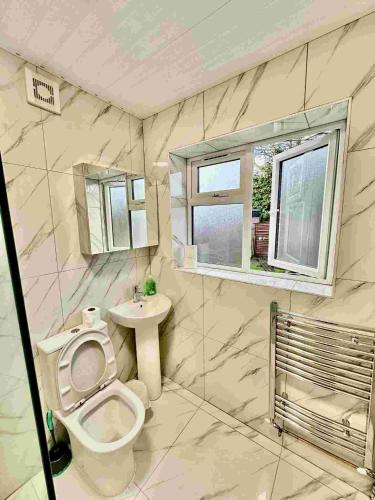 a bathroom with a toilet and a sink at Recently fully refurbished --January 2026-- private en-suite room with brand-new bathroom and private entrance in Oxford