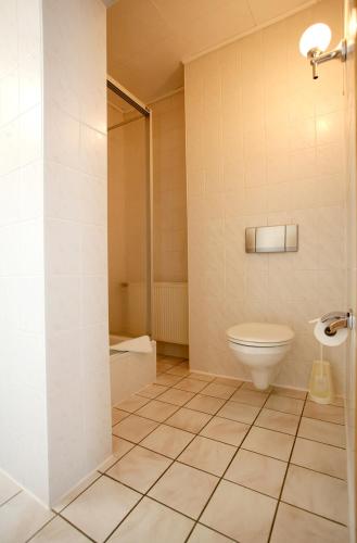 a bathroom with a toilet and a shower at Hotel Heidenschanze in Dresden