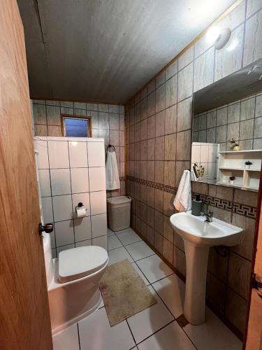 a bathroom with a toilet and a sink at Kutral-Ko in Hornopiren