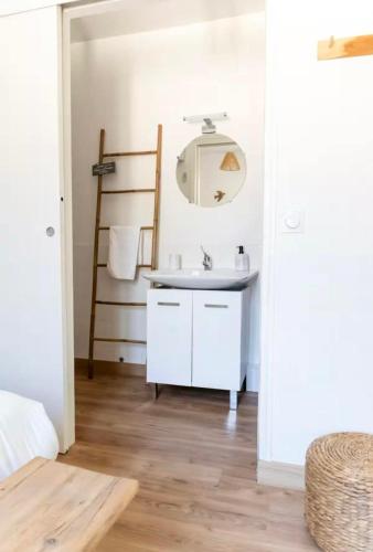 a bathroom with a sink and a mirror at Andernos les pieds dans l eau in Andernos-les-Bains