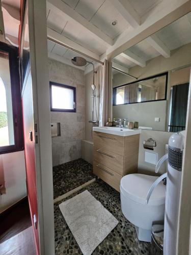 a bathroom with a toilet and a sink at Mas de la tour de rey in Canet-en-Roussillon