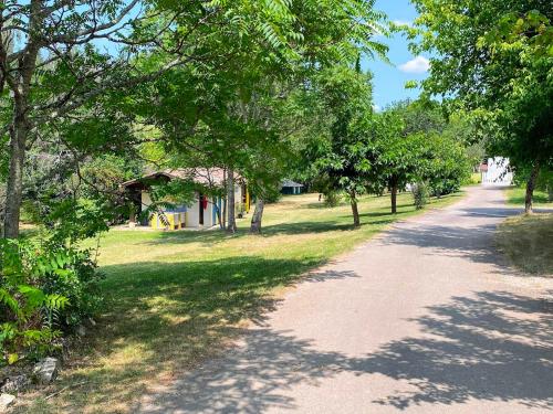 a dirt road with trees on either side of it at Camping le Faucon d'or in Montricoux