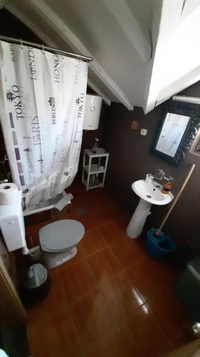 a small bathroom with a toilet and a sink at Apartman Kamen 1 in Negotin