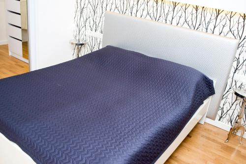 スタロバ・ボラにあるApartament Popiełuszki 39のベッド(上に青い毛布付)