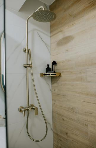 a shower with a shower head in a bathroom at Apartman Djurić in Brčko