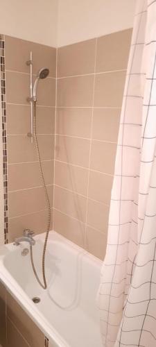 a bathroom with a shower and a bath tub at Havre De Paix Réside in Le Mée-sur-Seine