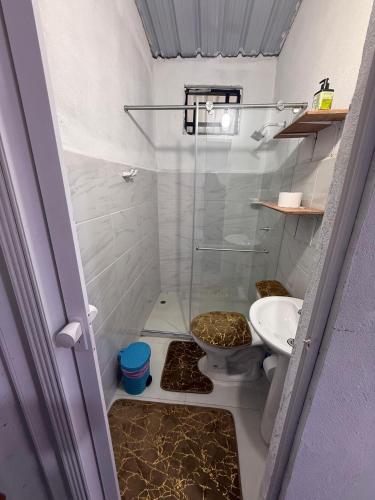 a small bathroom with a toilet and a sink at Cabaña DAYANAVA in Aguazul
