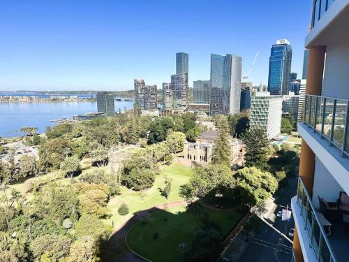 a view of the city from a building at 114 Panoramic River Views 2BR High Floor & Parking in Perth