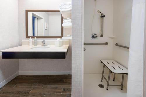 ein Badezimmer mit Waschbecken und Spiegel in der Unterkunft Hampton Inn Commerce in Commerce