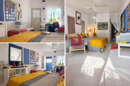 a collage of four pictures of a room with two beds at Sun Bloom in Mumbai