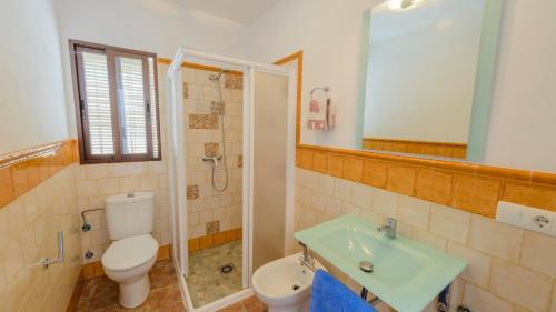 a bathroom with a toilet and a sink and a shower at El Olmo Posadas by Ruralidays in Posadas