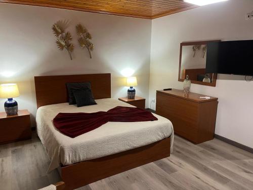a bedroom with a bed and a flat screen tv at Alvarenga House in Maia