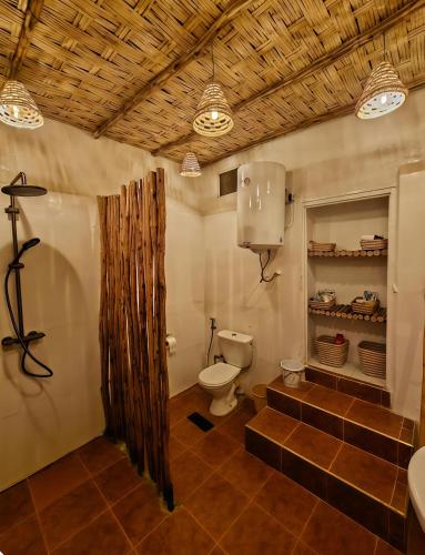 a bathroom with a toilet and a sink at CHÂTELET Ouarzazate in Tabount