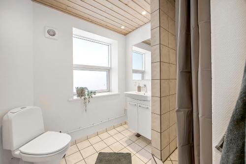 a bathroom with a toilet and a sink at FeWo Vidstrup Have in Vidstrup