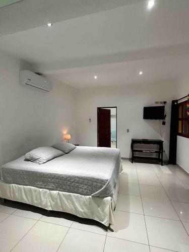 a bedroom with a large bed and a television at Modern colonial house in Apastepeque