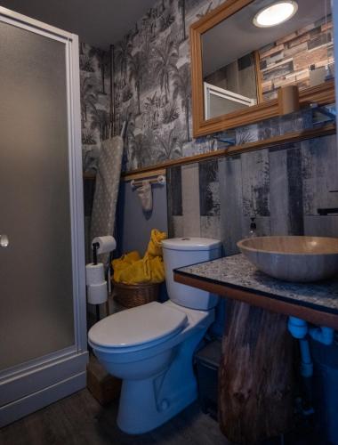a bathroom with a toilet and a sink at Willow Studio in Telford
