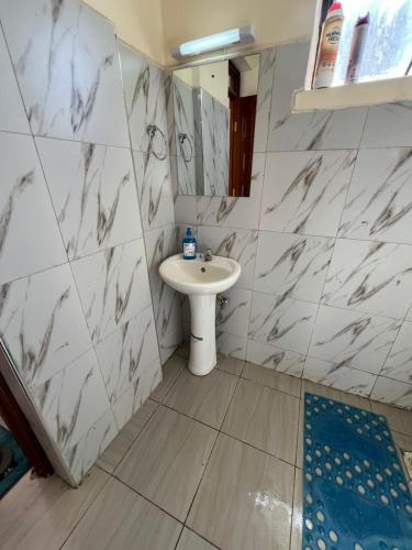 a bathroom with a sink and a mirror at Modern Nest Studio Kikuyu in Rungiri
