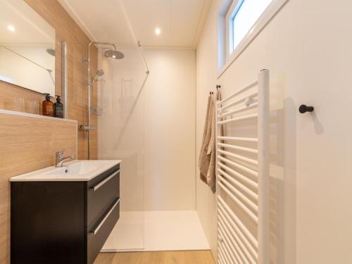 a bathroom with a sink and a shower at Bij de Bakker in Oud-Ade