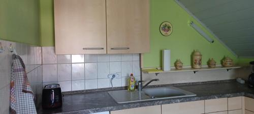 a kitchen with a sink and a counter top at Ferienwohnung Schiekel in Sebnitz
