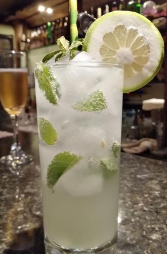 a glass of water with a lime and mint at Patate Heights in Hacienda El Carmen