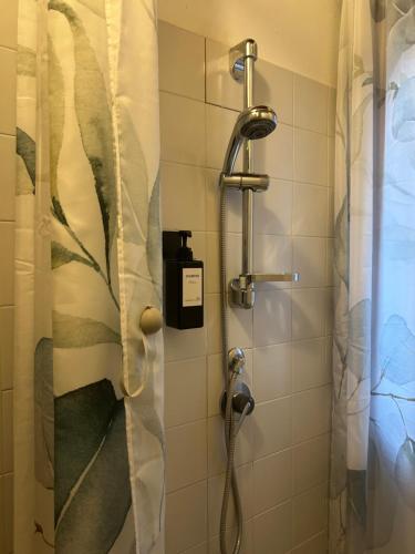 a shower with a shower head in a bathroom at Teatro Vecchio 11 in Bassano del Grappa