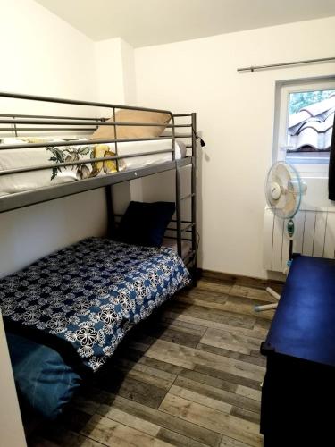 a bedroom with a bunk bed and a pillow on the floor at les lauriers in Saint-Sernin