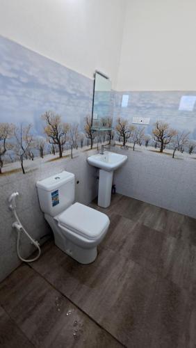a bathroom with a toilet and a sink at Shehan's Hotel Maharagama in Maharagama