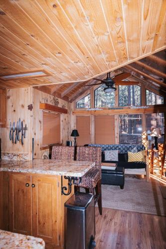 a kitchen and living room with a table and chairs at Near Ski, Beaches, Pet Friendly, Full kitchen in South Lake Tahoe