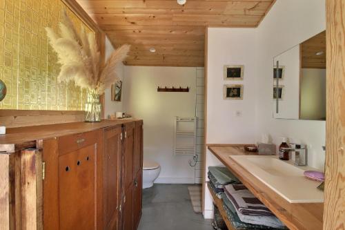 a bathroom with a sink and a toilet at Maison d'architecte 4 chambres avec piscine in Anglet