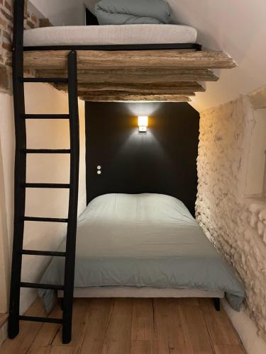 a bunk bed with a ladder in a room at Maison du bonheur in Combres