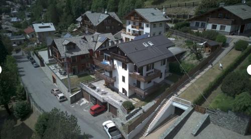 an overhead view of a large house in a city at Chalet Beppe in Bormio