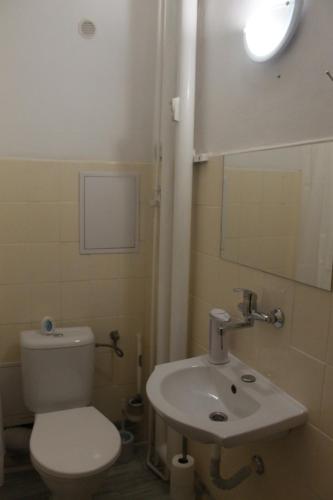 a bathroom with a white toilet and a sink at Lucka in Ústí nad Labem