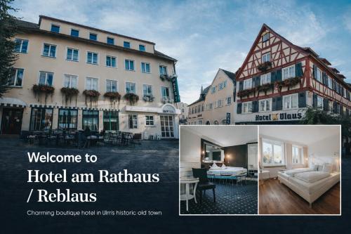 a collage of pictures of a hotel and a building at Boutique Hotel am Rathaus - Reblaus in Ulm