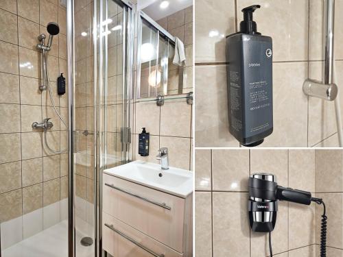 a bathroom with a shower and a sink at Hotel Protea Bolesławiec in Bolesławiec