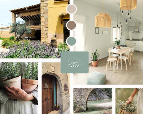 a collage of photos of a house with plants at Guara VIVA Abiego in Abiego