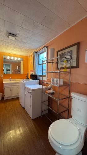 a bathroom with a toilet and a sink at Private 1BR Near Boston -- Kitchen & Laundry in Malden