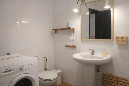 a bathroom with a washing machine and a sink at Cal Marroso de Montsonís in Montsonis
