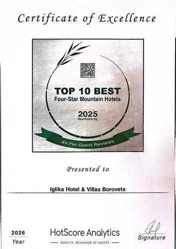 a catalogue of excellence top best four star mountain hotels at Iglika Hotel & Villas Borovets in Borovets