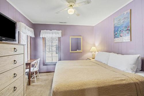 a bedroom with a large bed and a tv at A Shore Thing in Douglas