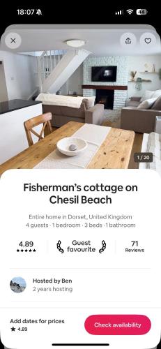 a screenshot of a living room with a table and chairs at Fisherman's Cottage on Chesil Beach in Castletown