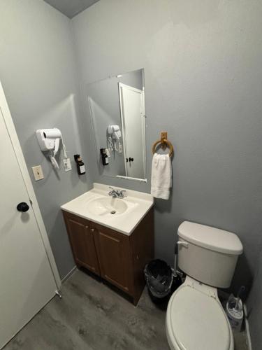 a bathroom with a white toilet and a sink at 2 or 3 Bedroom Extended Stay Walk to Strip MGM Casino Shop Club in Las Vegas