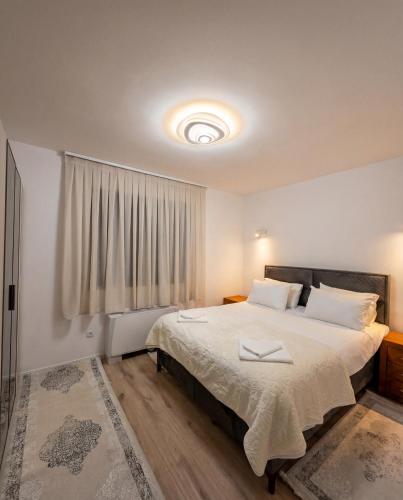 a bedroom with a large bed and a window at Luxury Villa Bar in Bar