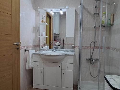 a bathroom with a sink and a shower at Ultreia in Arcade
