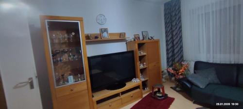 a living room with a flat screen tv and a couch at Wohnung in der Ruhr Witten in Witten