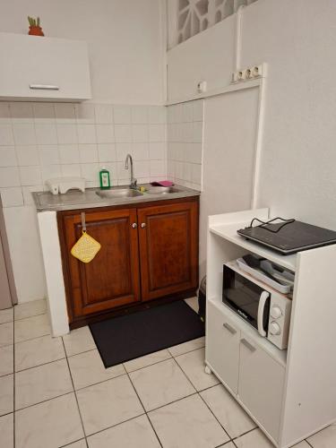 una piccola cucina con lavello e microonde di EL Templ' a Cayenne