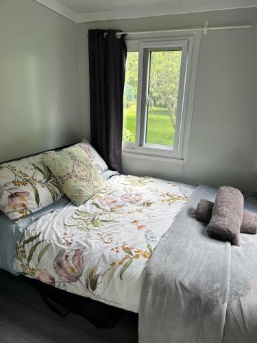 a bed in a bedroom with a window at Cosy Mountain Cabin in Lawson