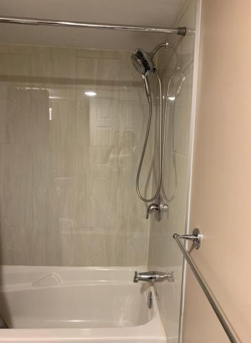 a bathroom with a shower and a bath tub with a shower at Peaceful escape in Ottawa