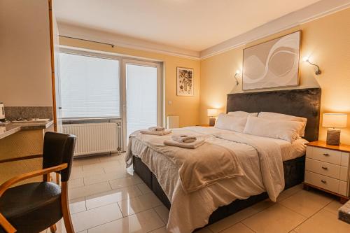 a bedroom with a large bed and a window at Gasper Business & Garden Hotel in Raunheim