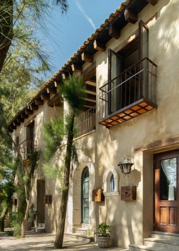 a house with a palm tree in front of it at LOFT Casa Bonita en Val'Quirico in Tlaxcala de Xicohténcatl