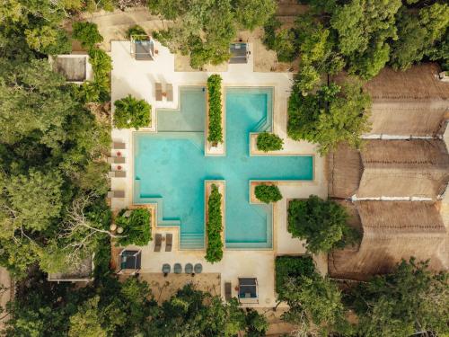 an overhead view of a swimming pool in a yard at Lumina at LOSANTOS Tulum in Tulum